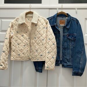 Levi's 3 in 1 Trucker Denim Jacket Quilted Floral Print Sherpa Collar Like New M